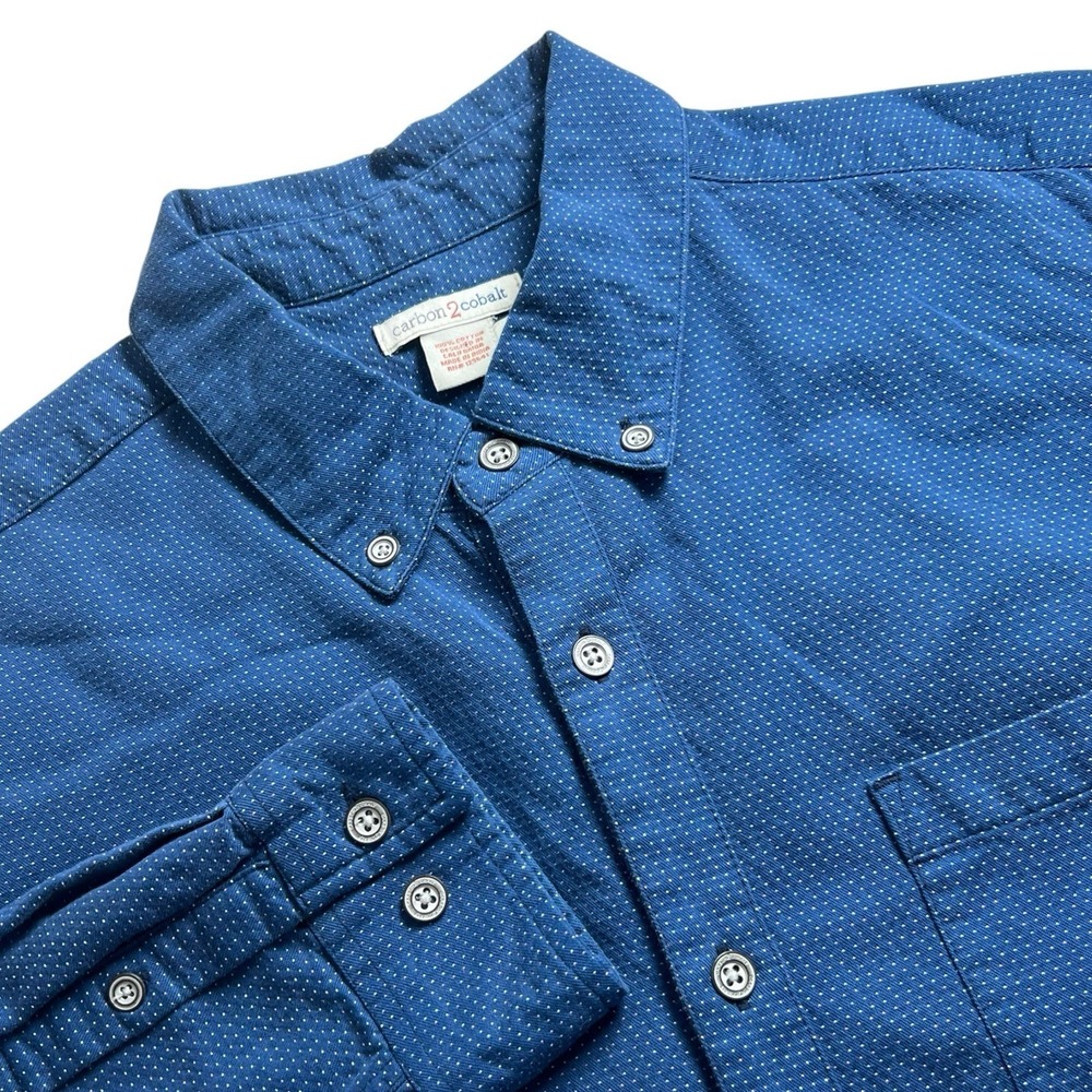 Carbon 2 Cobalt Mens Large Blue Polka Dot‎ Long Sleeve Button Down Flannel Shirt